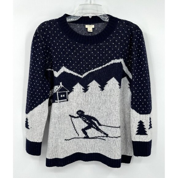 J CREW sweater apres ski crewneck fall winter holiday navy white 3/4 sleeve XL - Picture 1 of 5